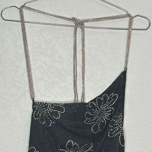 NWT For Love & Lemons Pamela Black Rhinestone
Floral Embellished MiniDress Large - Picture 4 of 13